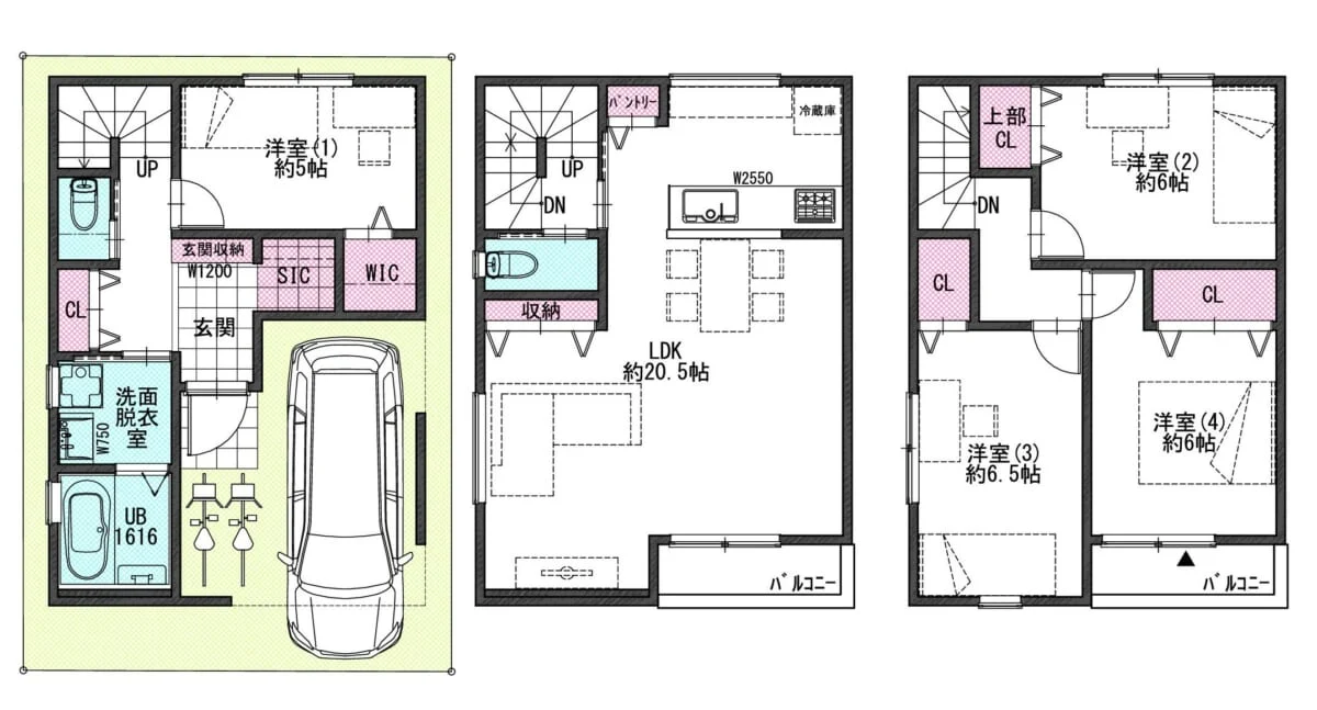 新築戸建 西取石５（富木駅）｜間取り図（掲載資料）